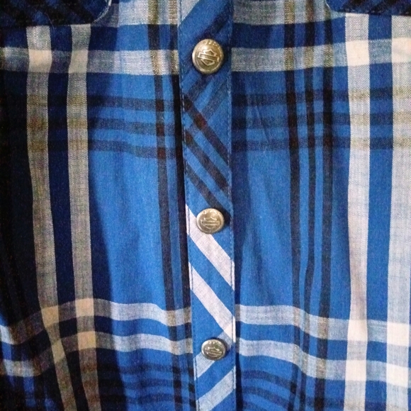 Harley-Davidson's 115th Anniversary Blue Plaid Women's Short-Sleeve Shirt XL NWT - Picture 3 of 9